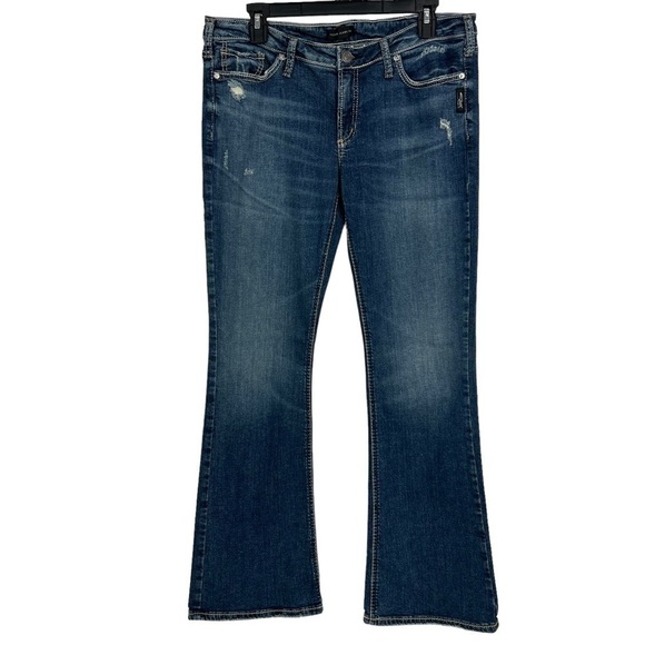 Silver Women’s Blue Jeans Sz W32/L31 Tuesday Bootcut Distressed Pockets Stretch - Picture 1 of 13